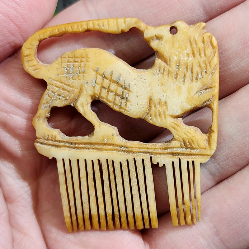 Ancient Byzantine Bone Comb, Lion