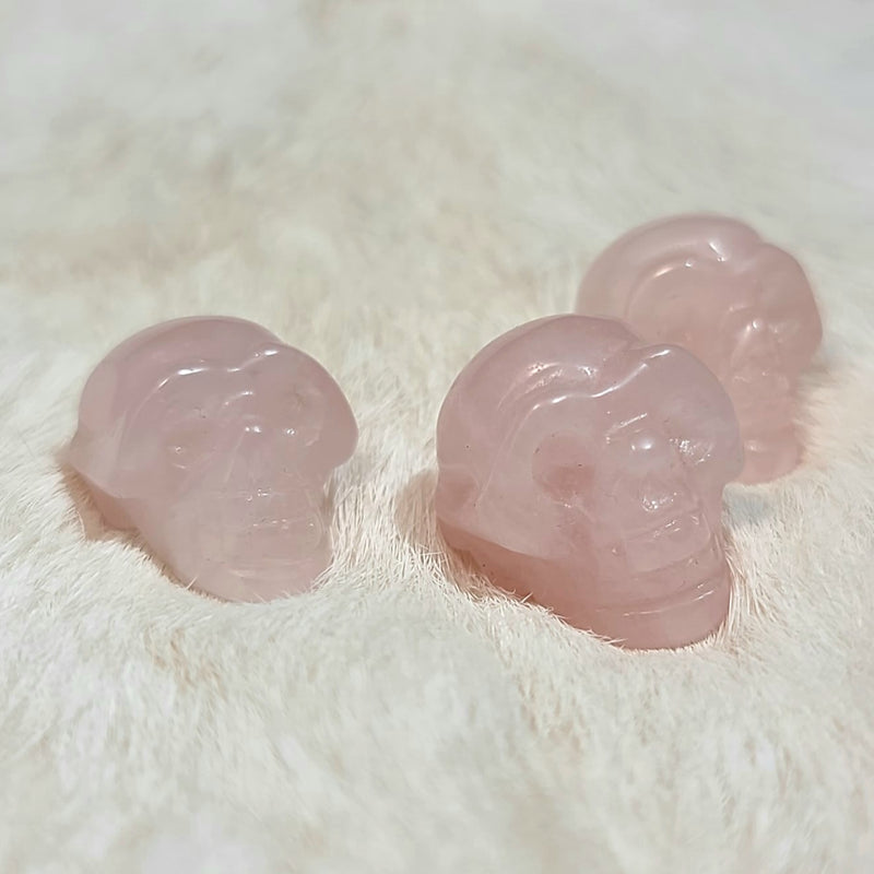 Carved Skulls, Rose Quartz (1")