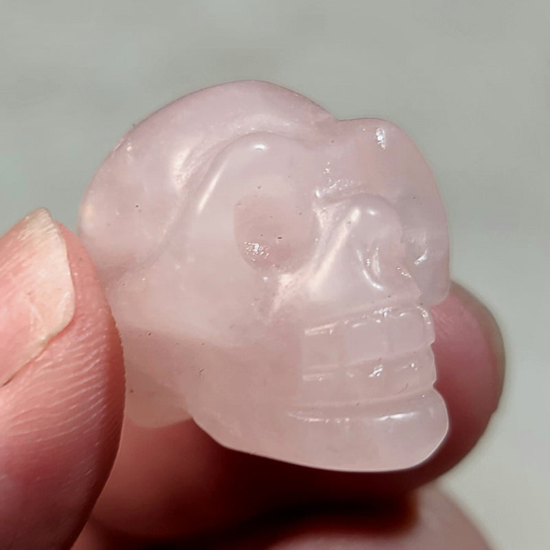 Carved Skulls, Rose Quartz (1")