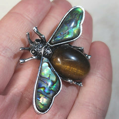 Beetle Brooches (Tiger's Eye & Mother of Pearl)