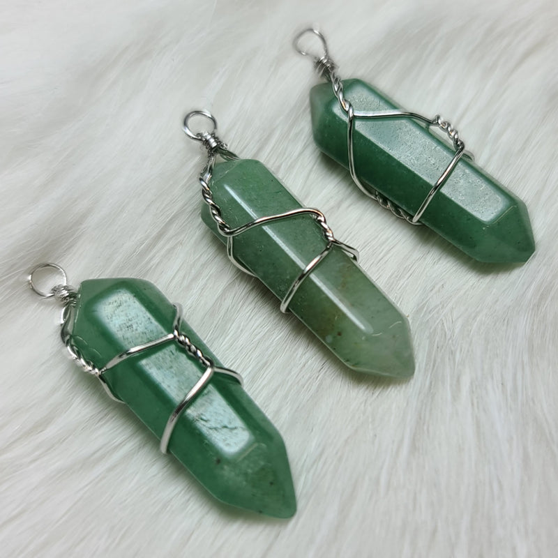 Aventurine Mineral Pendants, Wire-Wrapped (SALE)