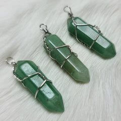 Aventurine Mineral Pendants, Wire-Wrapped (SALE)